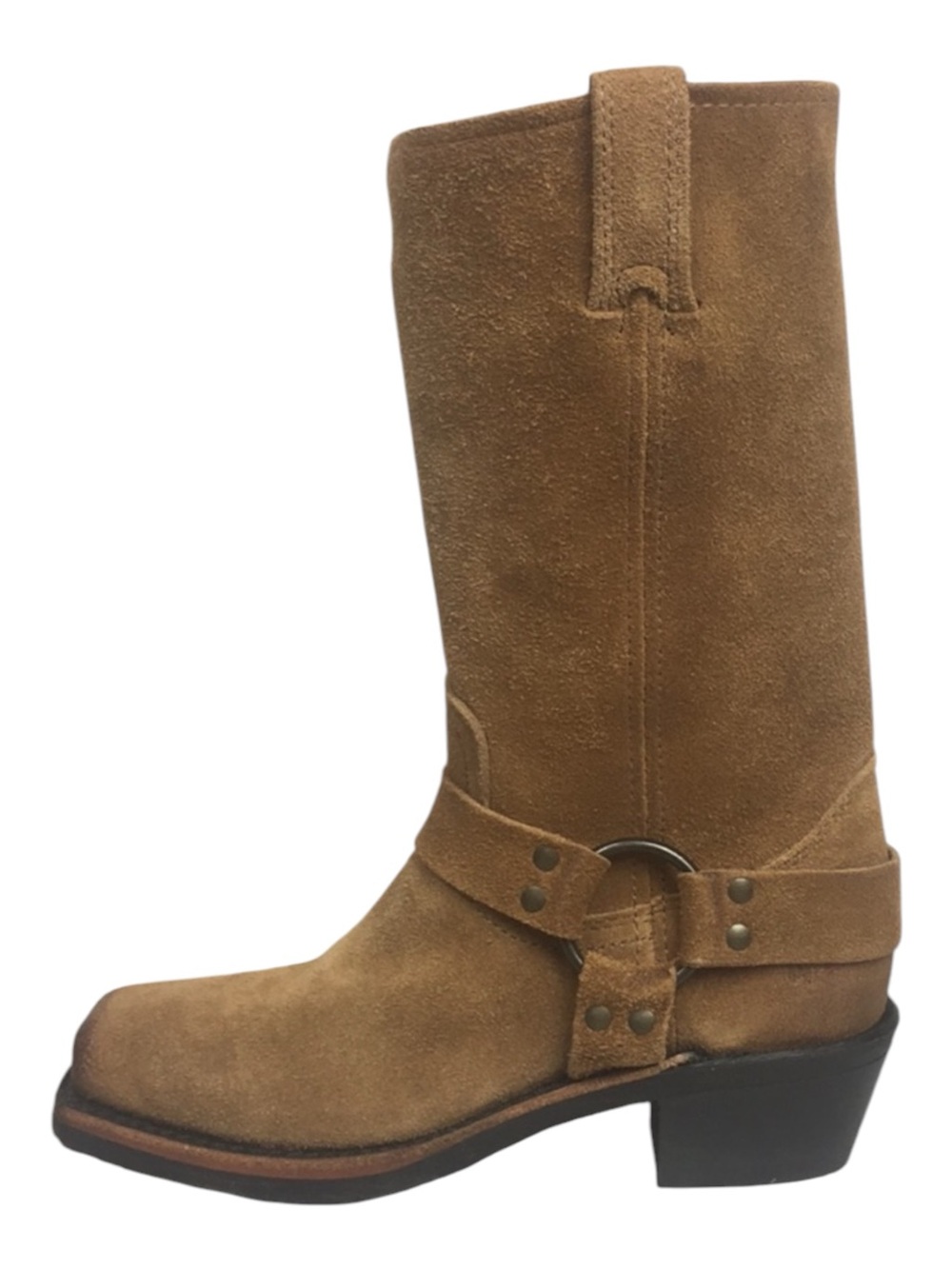 Vintage Frye suede harness mid calf 12R slouchy biker boot size 8.5 square toe